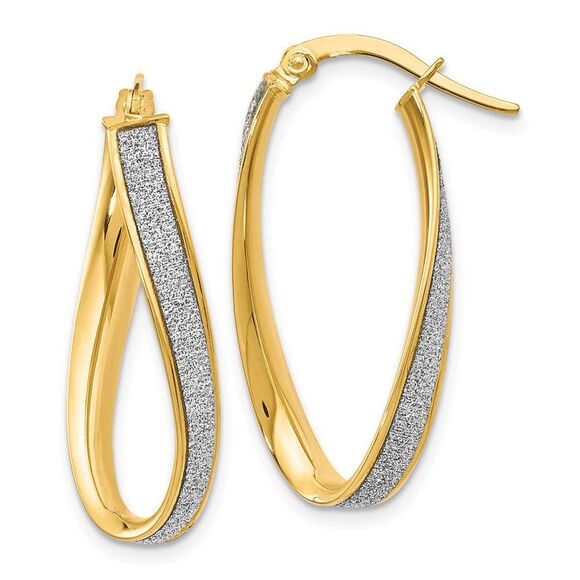 3.75mm Glitter Infused Oval Twist Hoops in 14k Yellow Gold, 28mm - Picture 1 of 5
